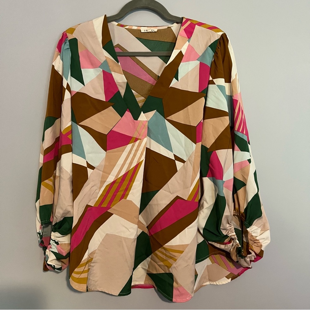 Jodifl geometric bubble sleeve relaxed fit top blouse size Large